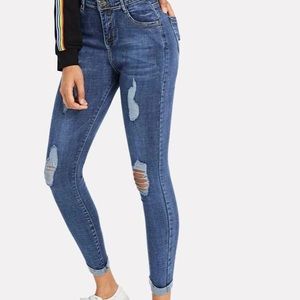 Denim Blue Skinny Ripped Jeans